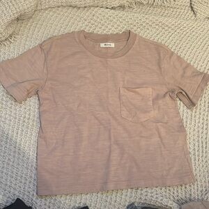 Madewell beige tan pink top tee t-shirt front pocket crop size boxy small